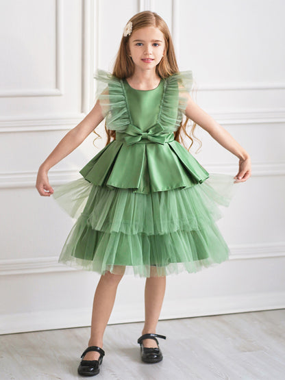 Ball Gown Scoop Flying Sleeves Flower Girl Dresses with Bow Knot