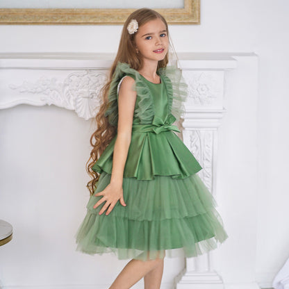 Ball Gown Scoop Flying Sleeves Flower Girl Dresses with Bow Knot