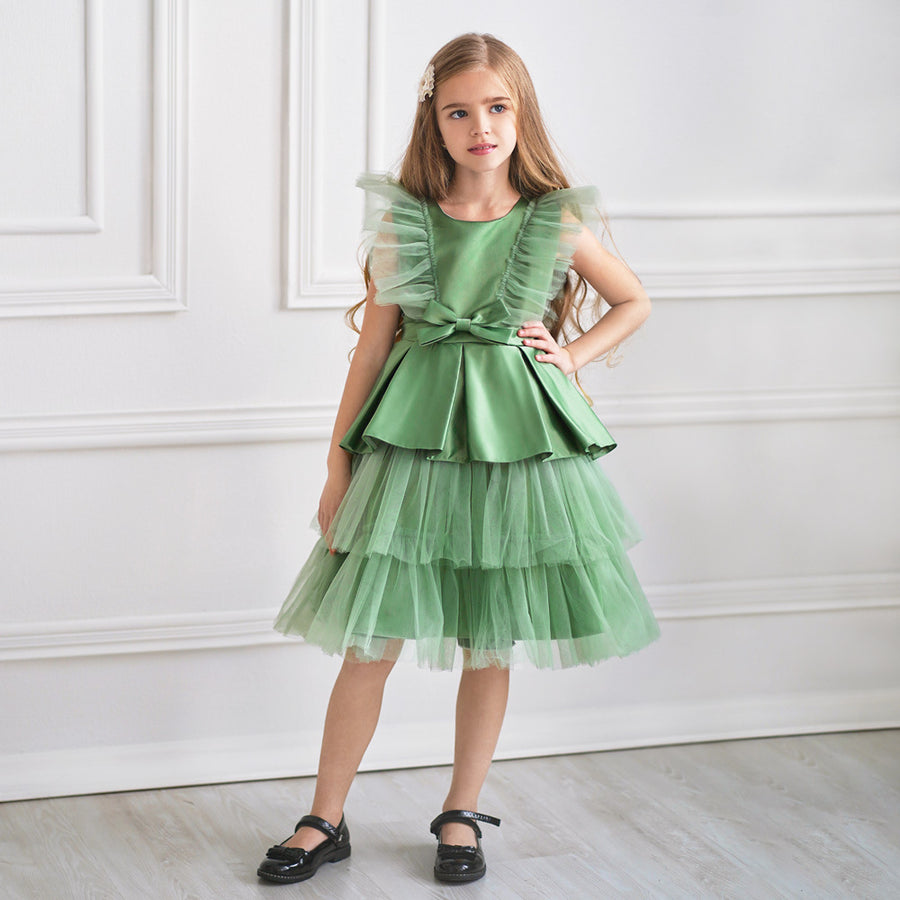 Ball Gown Scoop Flying Sleeves Flower Girl Dresses with Bow Knot