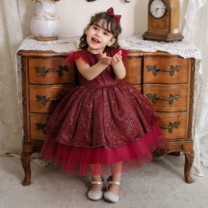 A-Line/Princess Scoop Flying Sleeves Sequin Christmas Dresses for Girls