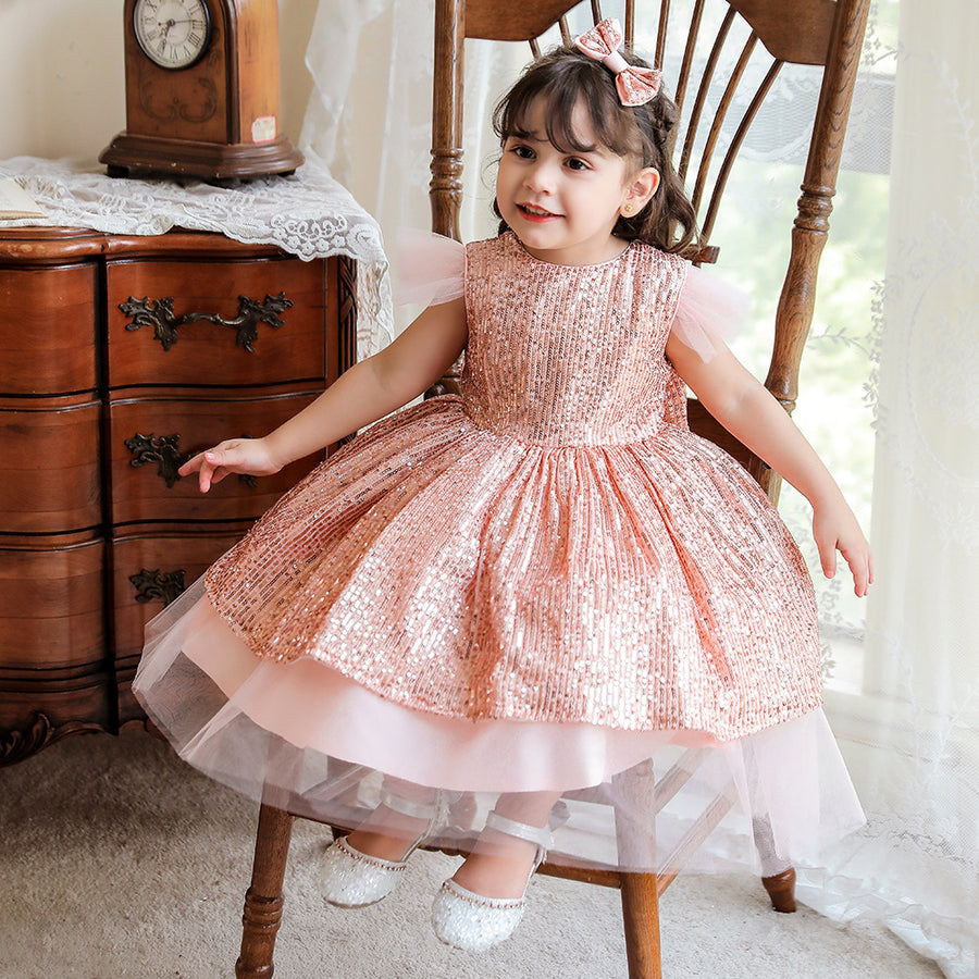 A-Line/Princess Scoop Flying Sleeves Sequin Christmas Dresses for Girls