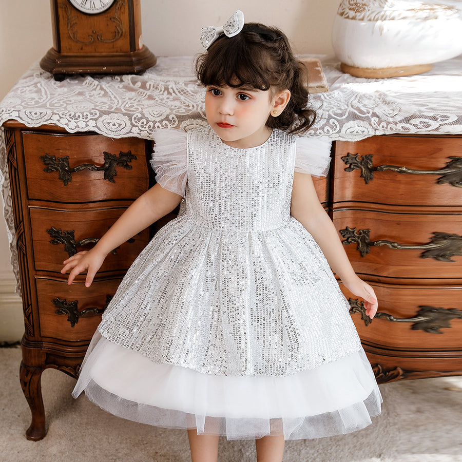 A-Line/Princess Scoop Flying Sleeves Sequin Christmas Dresses for Girls