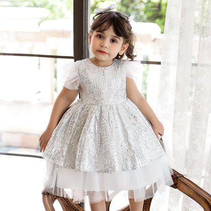 A-Line/Princess Scoop Flying Sleeves Sequin Christmas Dresses for Girls