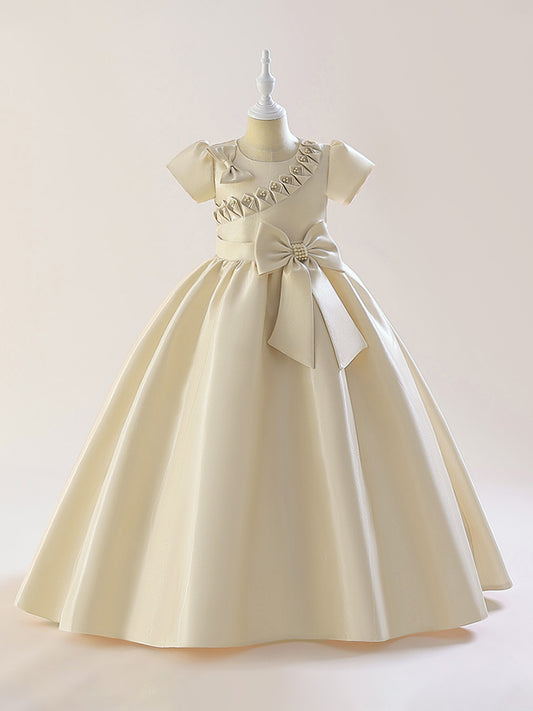 A-Line/Princess Scoop Puff Sleeves Flower Girl Dresses with Bow Knot