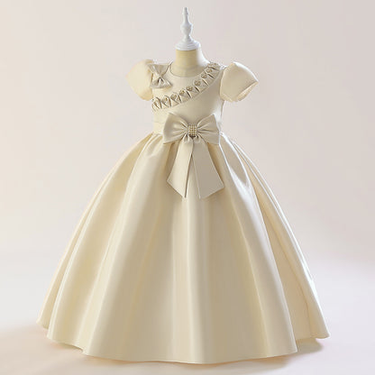 A-Line/Princess Scoop Puff Sleeves Flower Girl Dresses with Bow Knot