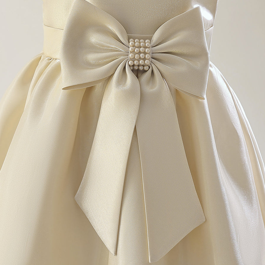 A-Line/Princess Scoop Puff Sleeves Flower Girl Dresses with Bow Knot