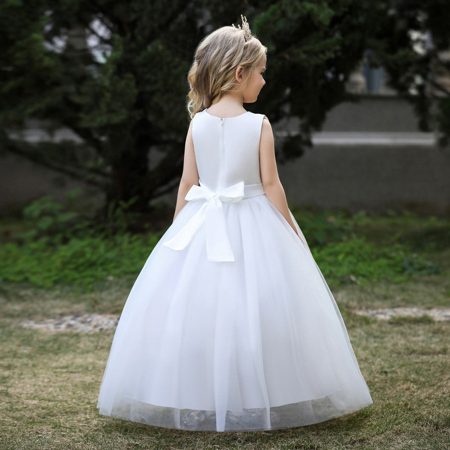 Ball Gown V-Neck Sleeveless Flower Girl Dresses with Sash