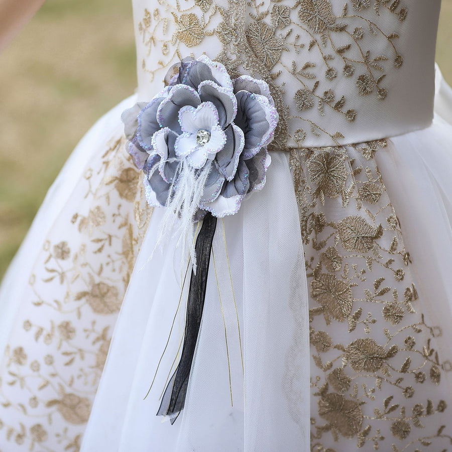 Ball Gown V-Neck Sleeveless Flower Girl Dresses with Sash