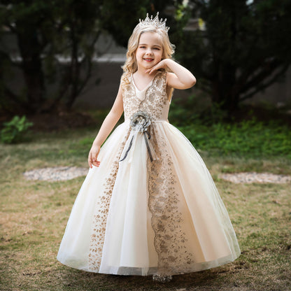 Ball Gown V-Neck Sleeveless Flower Girl Dresses with Sash