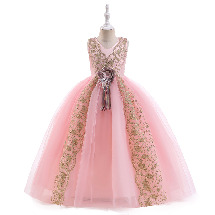 Ball Gown V-Neck Sleeveless Flower Girl Dresses with Sash