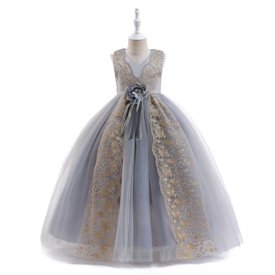 Ball Gown V-Neck Sleeveless Flower Girl Dresses with Sash