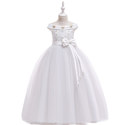 Ball Gown Off-the-Shoulder Short Sleeves Flower Girl Dresses with Bow Knot