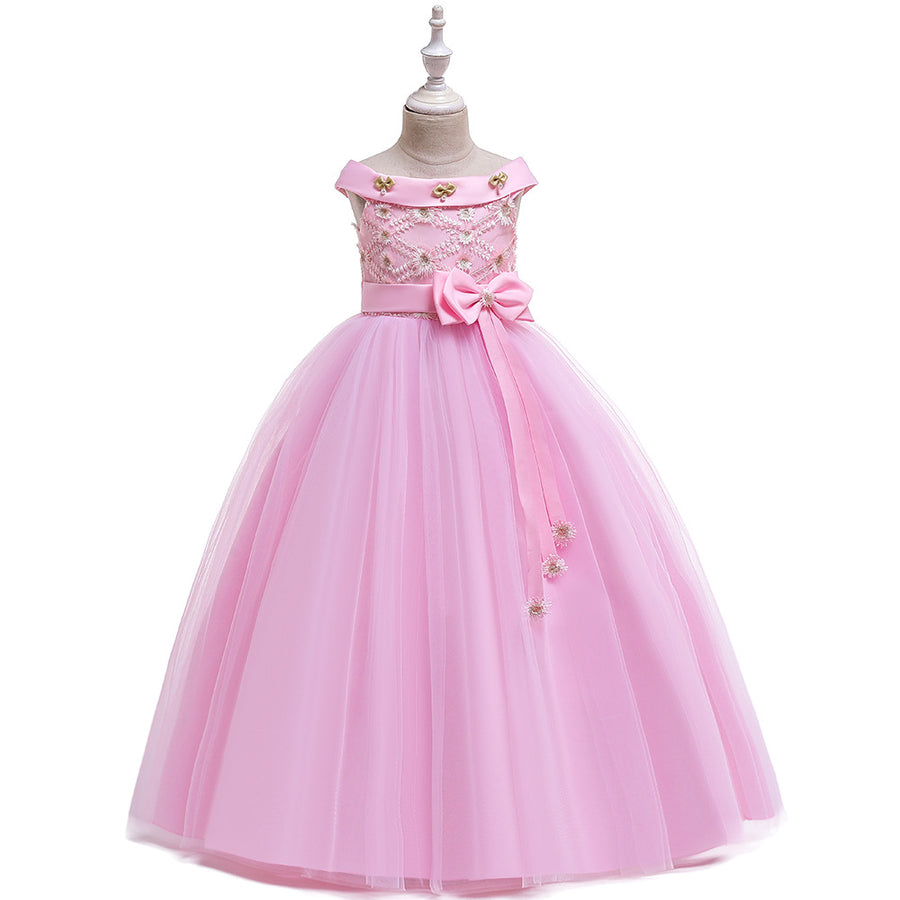 Ball Gown Off-the-Shoulder Short Sleeves Flower Girl Dresses with Bow Knot