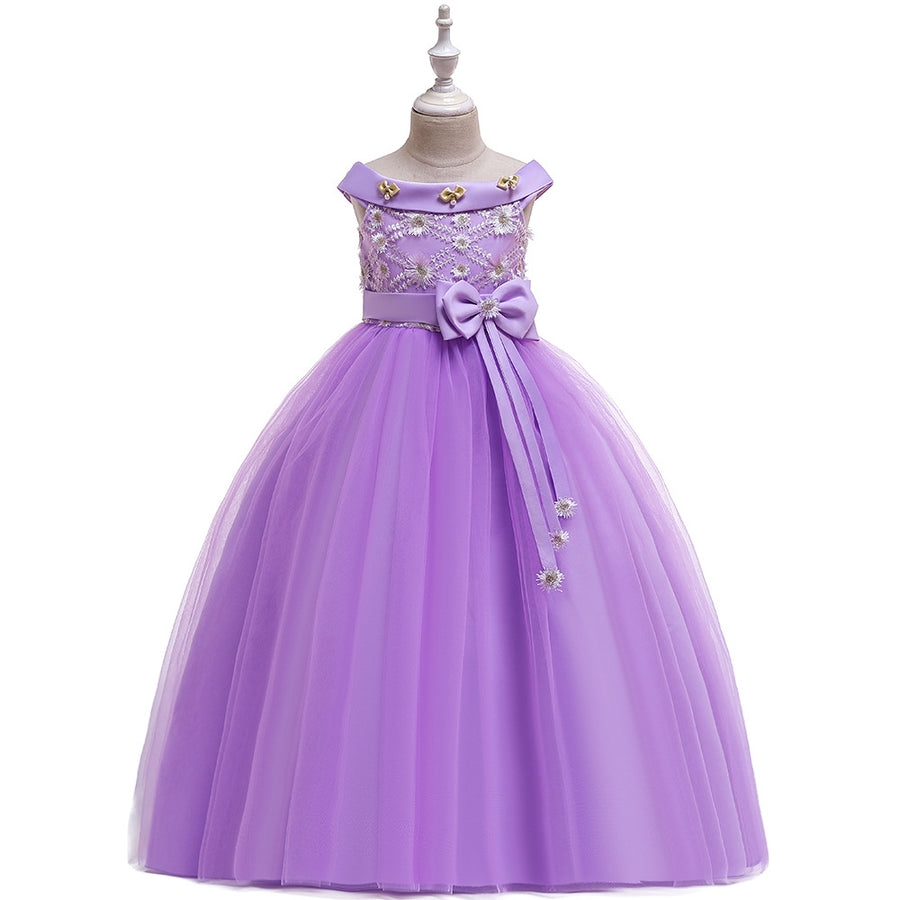 Ball Gown Off-the-Shoulder Short Sleeves Flower Girl Dresses with Bow Knot