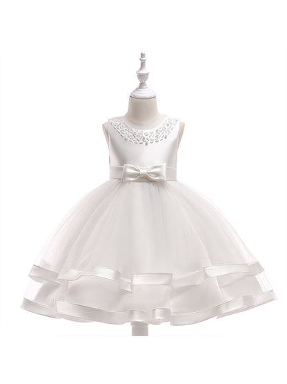 Ball Gown Scoop Sleeveless Flower Girl Dresses with Pearls