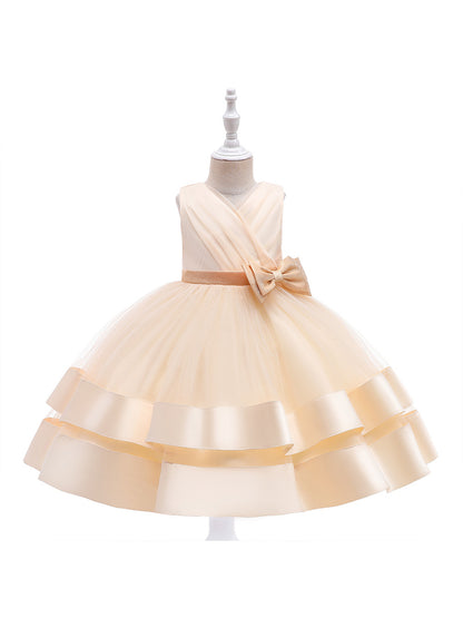 Ball Gown V-Neck Sleeveless Flower Girl Dresses with Bow Knot