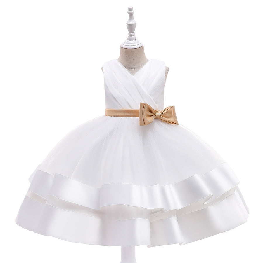 Ball Gown V-Neck Sleeveless Flower Girl Dresses with Bow Knot