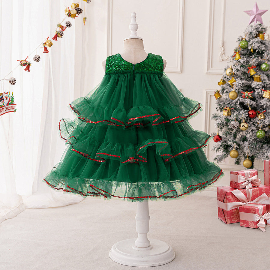 Tiered Ball Gown Scoop Sleeveless Christmas Dresses for Girls