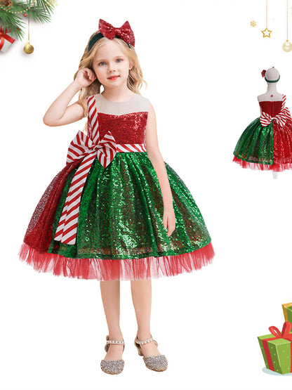 Ball Gown Scoop Sleeveless Bow Christmas Dresses for Girls