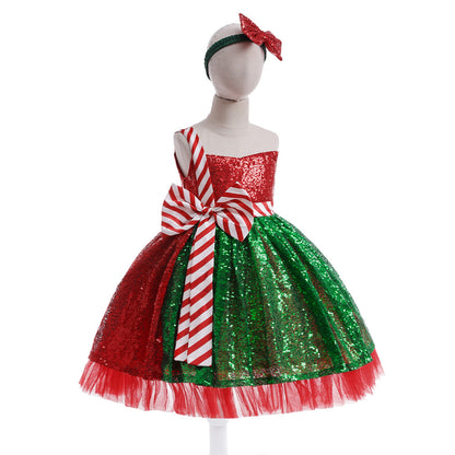 Ball Gown Scoop Sleeveless Bow Christmas Dresses for Girls