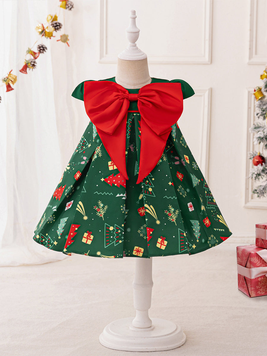 Ball Gown Scoop Puff Sleeves Bow Christmas Dresses for Girls