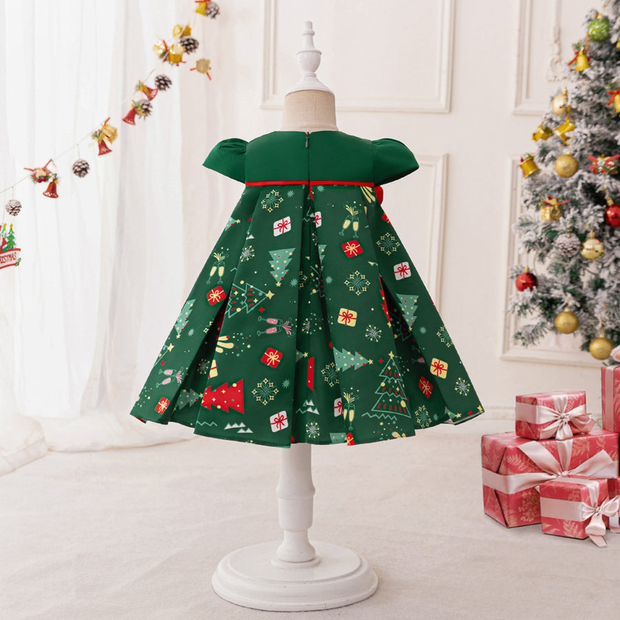 Ball Gown Scoop Puff Sleeves Bow Christmas Dresses for Girls