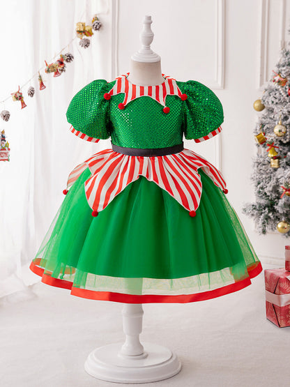 Ball Gown Scoop Puff Sleeves Christmas Dresses for Girls