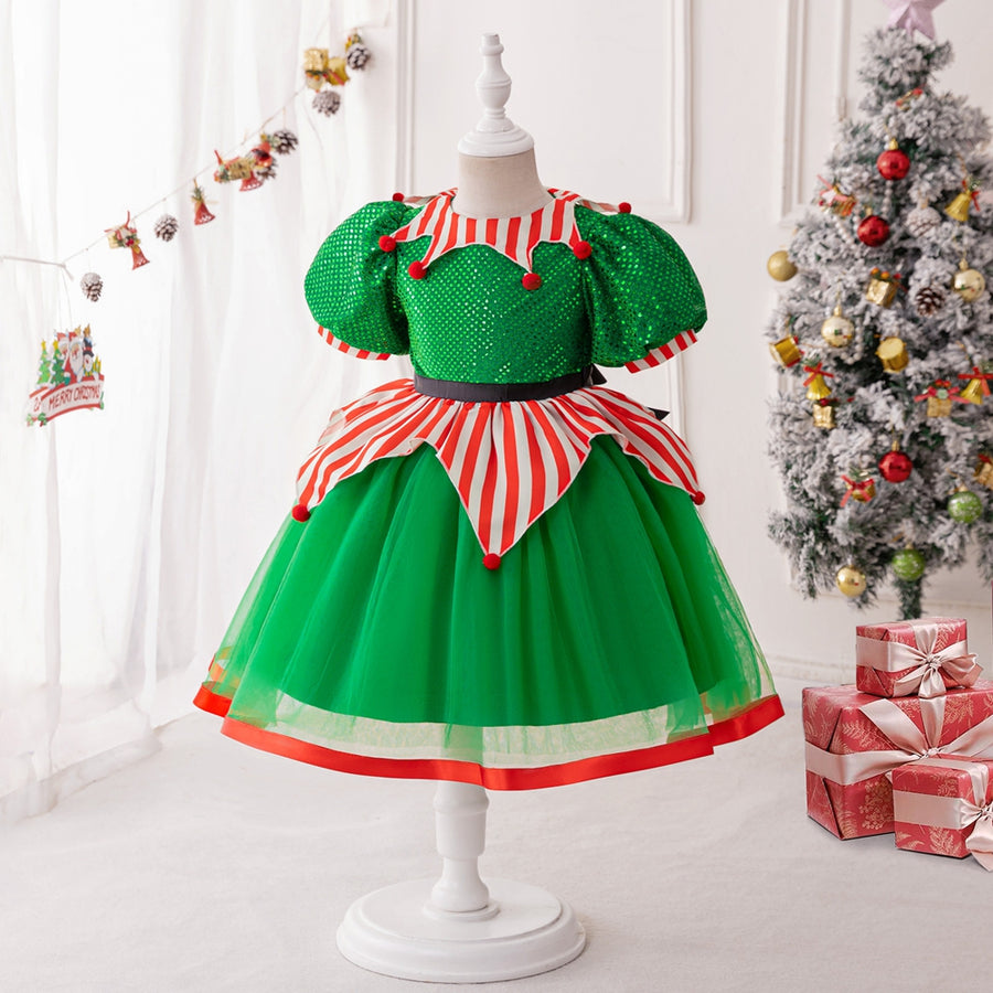 Ball Gown Scoop Puff Sleeves Christmas Dresses for Girls