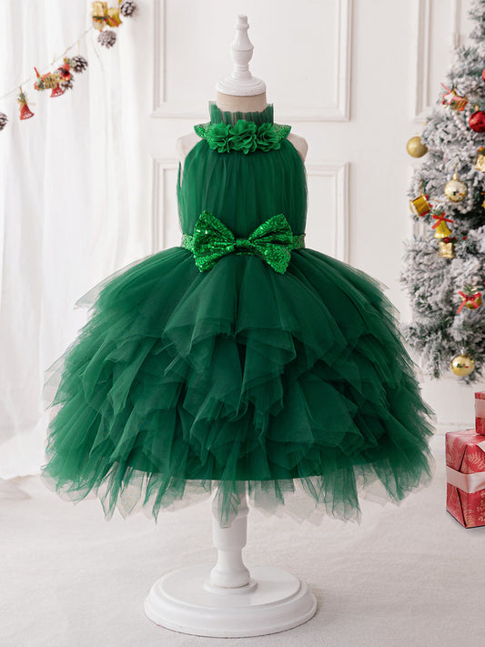 Ball Gown Halter Sleeveless Christmas Dresses for Girls