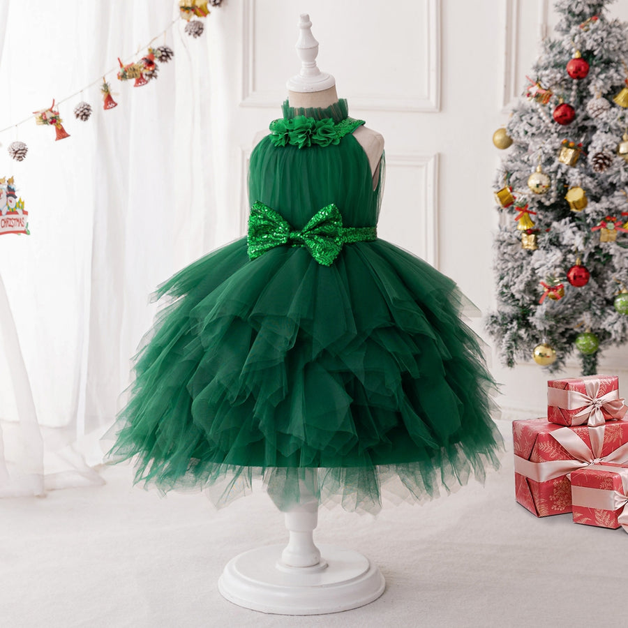 Ball Gown Halter Sleeveless Christmas Dresses for Girls