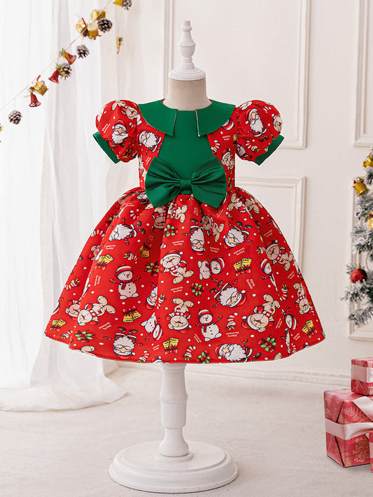 A-Line/Princess Scoop Puff Sleeves Christmas Dresses for Girls