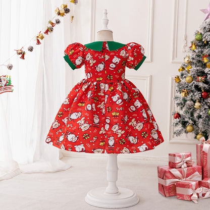 A-Line/Princess Scoop Puff Sleeves Christmas Dresses for Girls