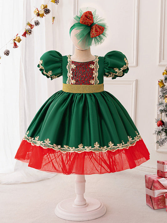 A-Line/Princess Scoop Puff Sleeves Christmas Dresses for Girls