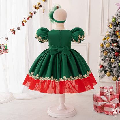 A-Line/Princess Scoop Puff Sleeves Christmas Dresses for Girls