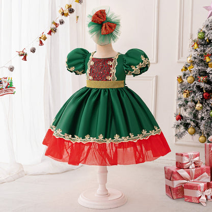 A-Line/Princess Scoop Puff Sleeves Christmas Dresses for Girls