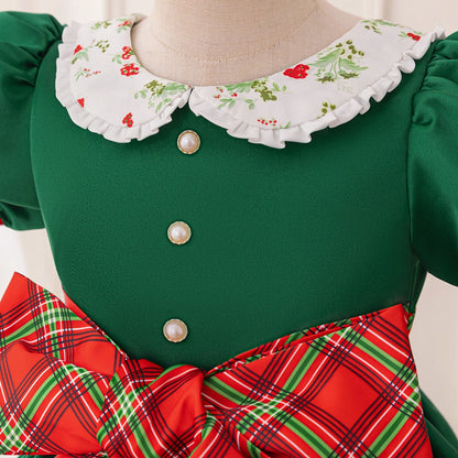 A-Line/Princess Scoop Puff Sleeves Tiered Christmas Dresses for Girls