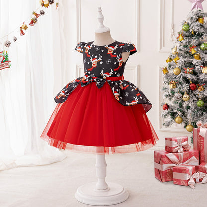 A-Line/Princess Scoop Puff Sleeves Christmas Dresses for Girls