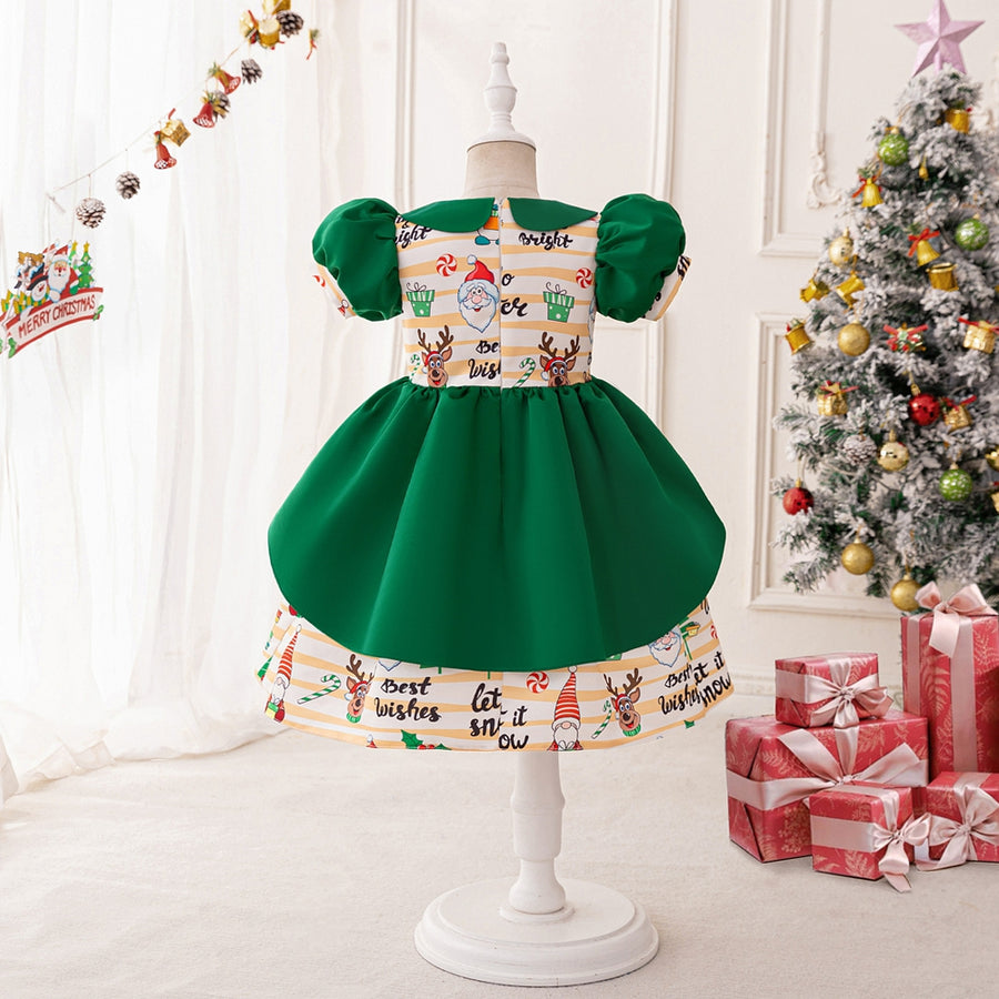 A-Line/Princess Scoop Puff Sleeves Ruched Christmas Dresses for Girls