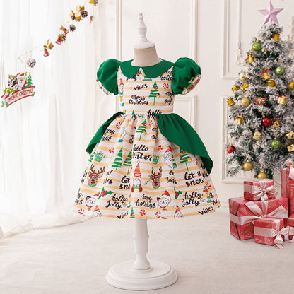 A-Line/Princess Scoop Puff Sleeves Ruched Christmas Dresses for Girls