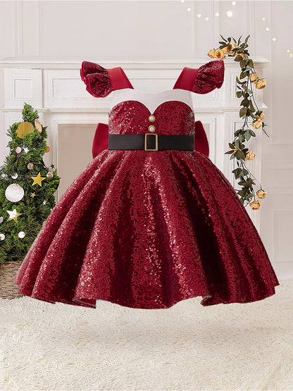 A-Line/Princess Scoop Flying Sleeves Christmas Dresses for Girls