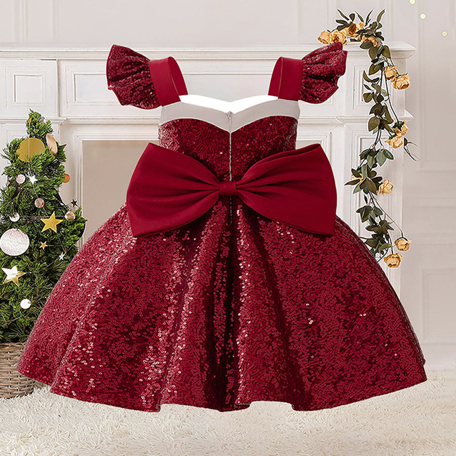 A-Line/Princess Scoop Flying Sleeves Christmas Dresses for Girls