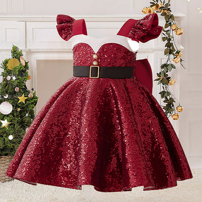 A-Line/Princess Scoop Flying Sleeves Christmas Dresses for Girls