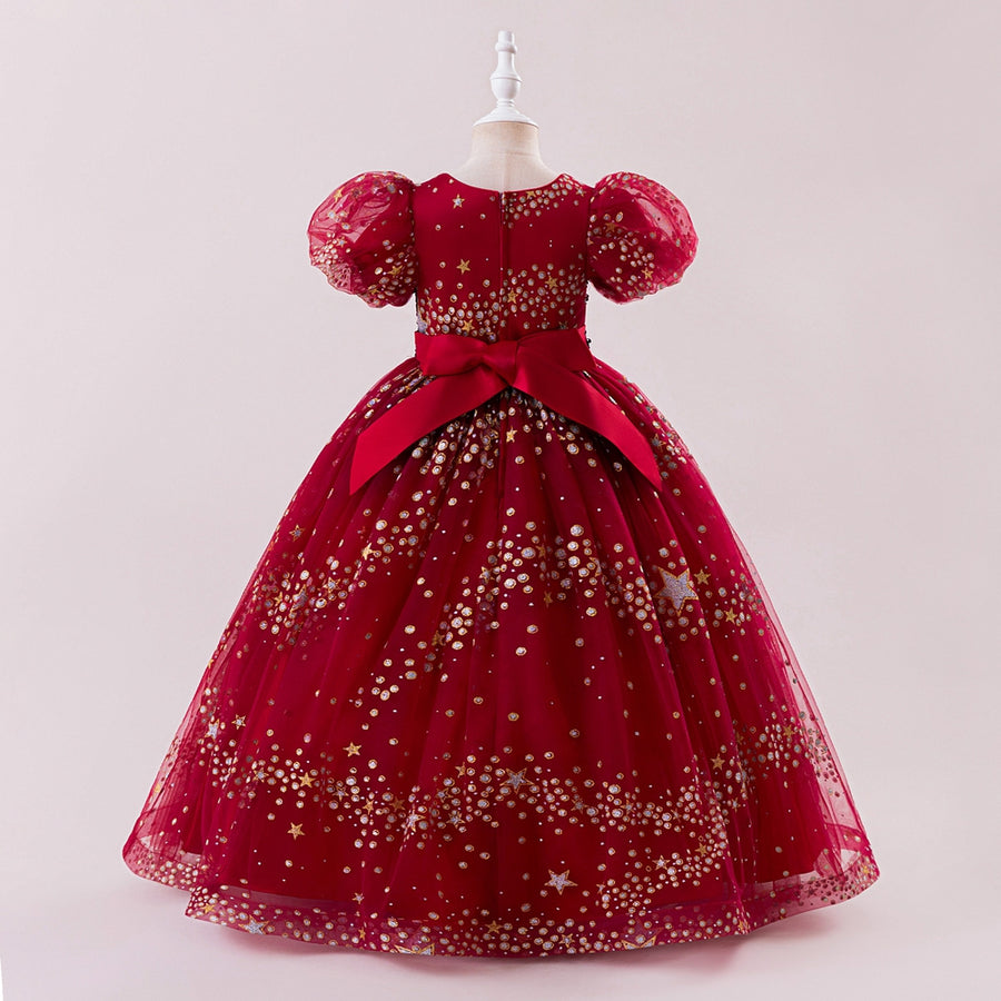 A-Line/Princess Scoop Puff Sleeves Christmas Dresses for Girls