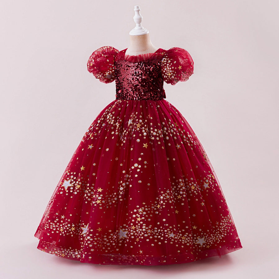 A-Line/Princess Scoop Puff Sleeves Christmas Dresses for Girls