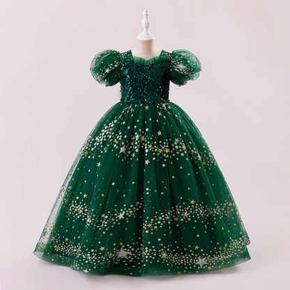 A-Line/Princess Scoop Puff Sleeves Christmas Dresses for Girls