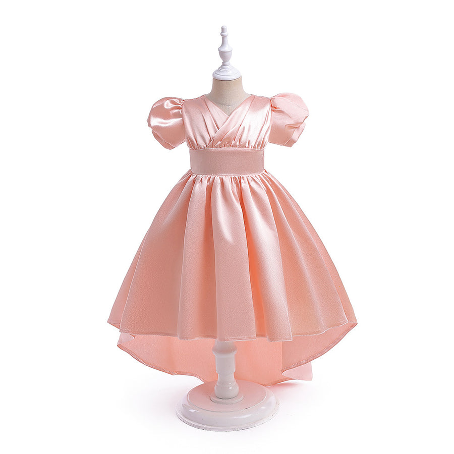 A-Line/Princess V-Neck Short Sleeves Ruched Christmas Dresses for Girls