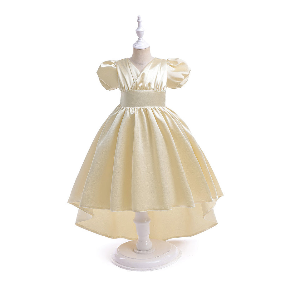 A-Line/Princess V-Neck Short Sleeves Ruched Christmas Dresses for Girls