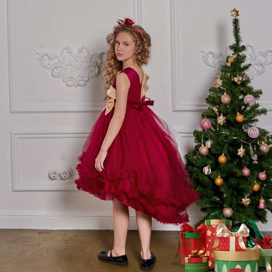 A-Line/Princess V-Neck Sleeveless Ruffled Christmas Dresses for Girls