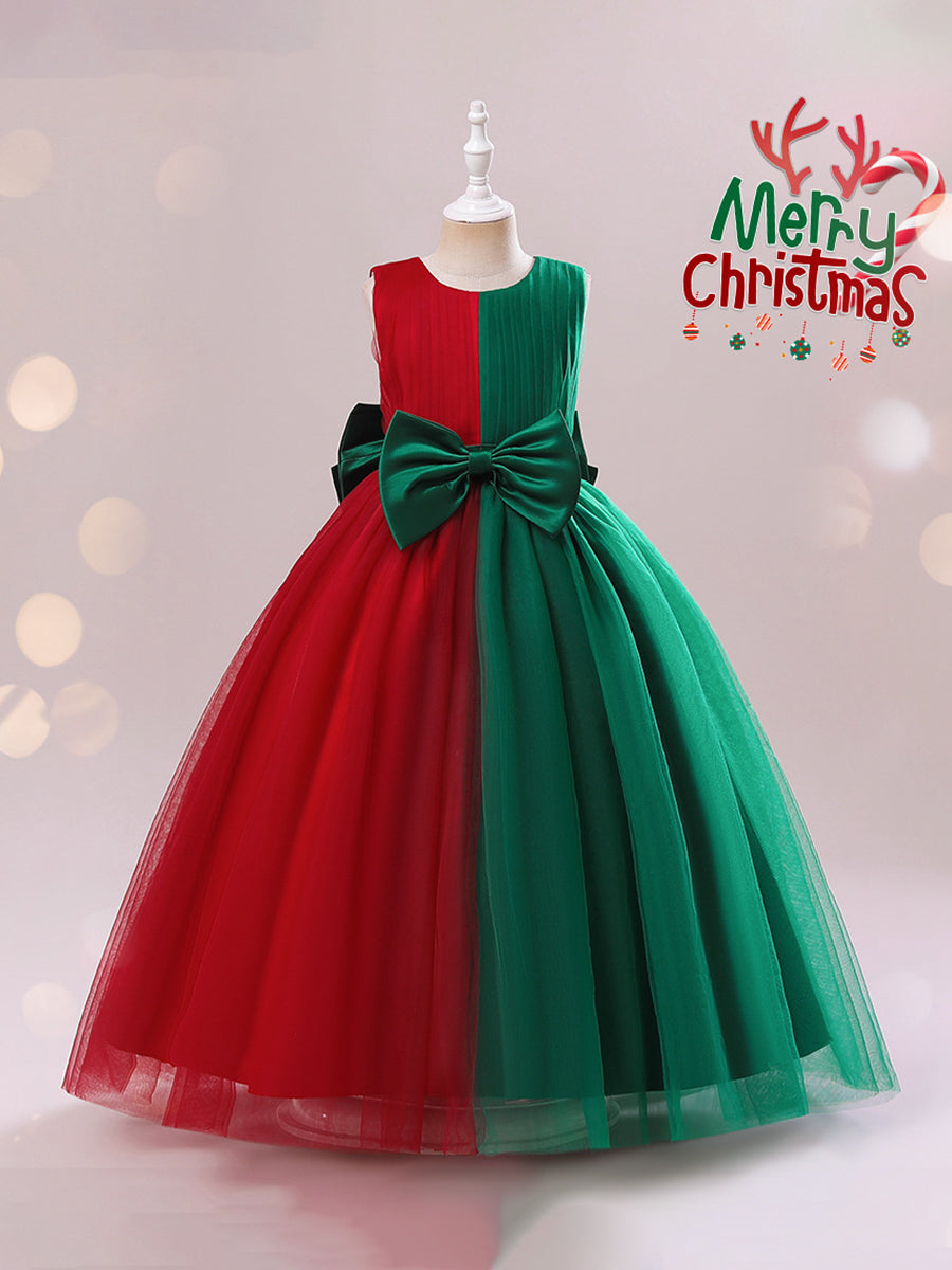 A-Line/Princess Scoop Sleeveless Christmas Dresses for Girls