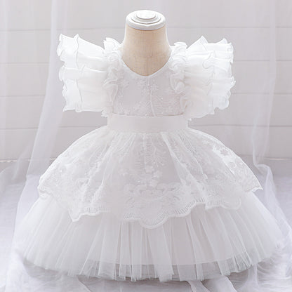 Ball Gown V-Neck Flying Sleeves Flower Girl Dresses with Applique